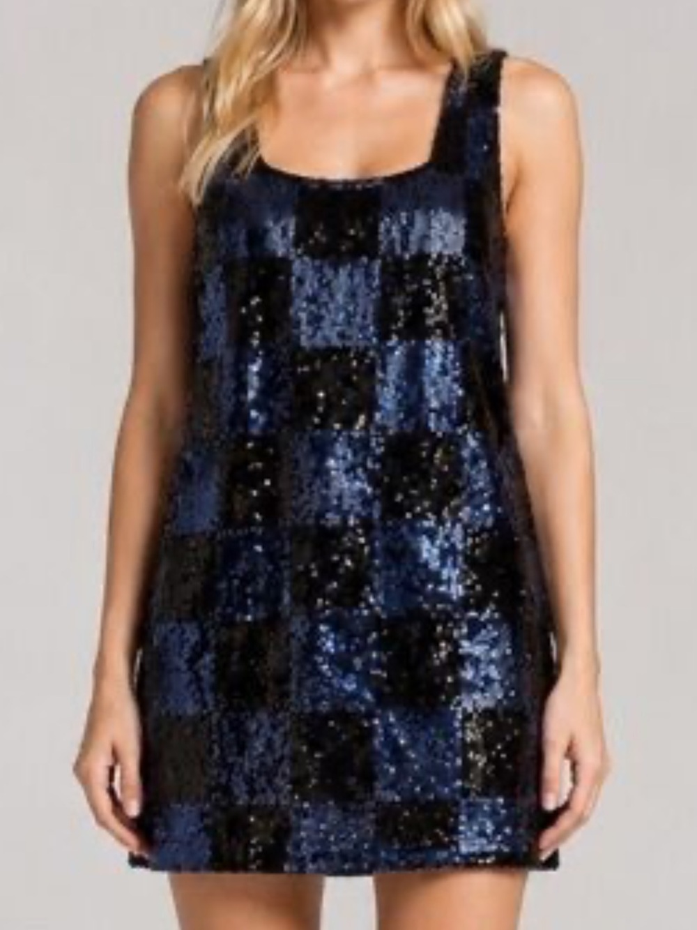Sequin Check Mini Dress in Navy and Black